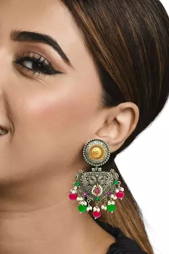Silver-plated contemporary drop earrings
