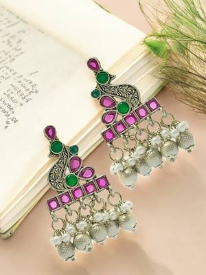 Silver-plated peacock shaped drop earrings 1
