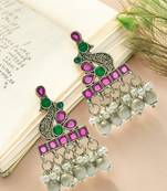 Silver-plated peacock shaped drop earrings