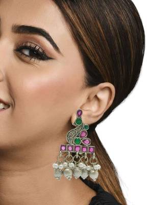 Silver-plated peacock shaped drop earrings 3