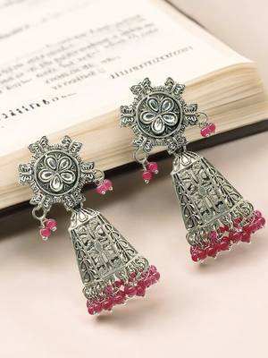 Silver-plated dome shape jhumkas earrings 1