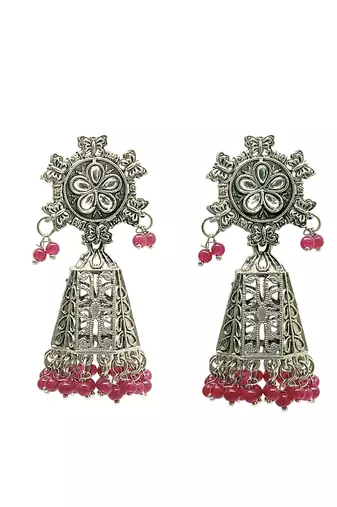 Silver-plated dome shape jhumkas earrings