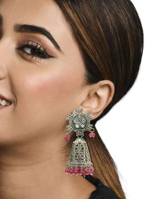 Silver-plated dome shape jhumkas earrings 3