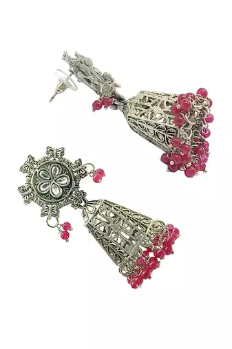 Silver-plated dome shape jhumkas earrings