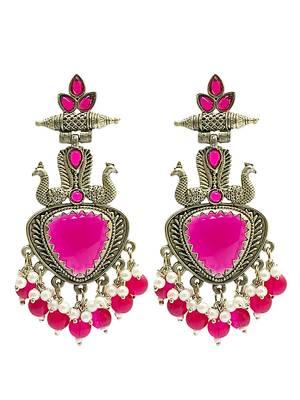 Silver-plated peacock style beaded drop earrings 2