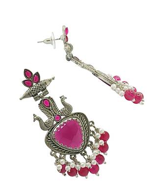Silver-plated peacock style beaded drop earrings 4
