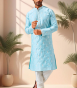 Sky blue art silk embroidery kurta pajama set