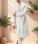 Off white linen embroidery kurta pajama set