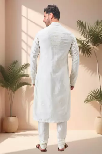 Off white linen embroidery kurta pajama set