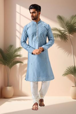 Off white linen embroidery kurta pajama set 5