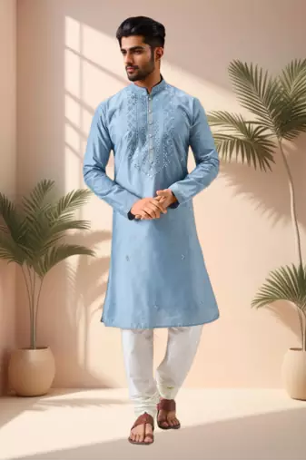 Off white linen embroidery kurta pajama set