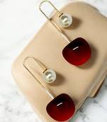 Gold-plated big maroon cherry pearls earring