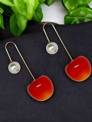 Gold-plated big red cherry pearl earring 1