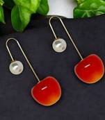 Gold-plated big red cherry pearl earring