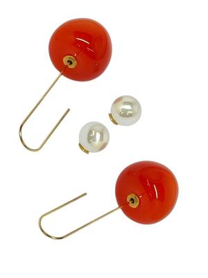 Gold-plated big red cherry pearl earring 3