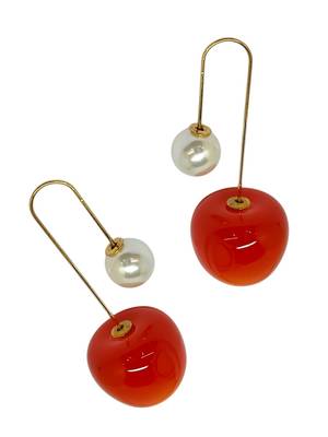 Gold-plated big red cherry pearl earring 4