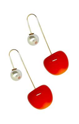 Gold-plated big red cherry pearl earring 5