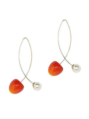 Gold-plated small red cherry pearl earring 5