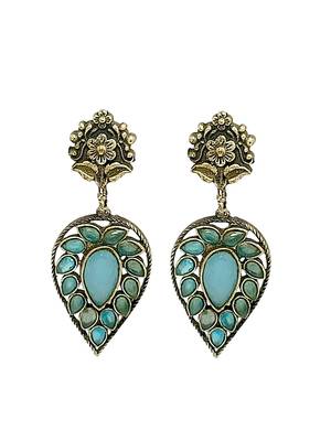 Silver-plated & blue contemporary stone-studded drop earrings 2