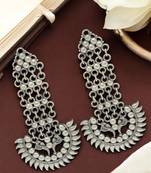 Silver-plated antique long drop earrings