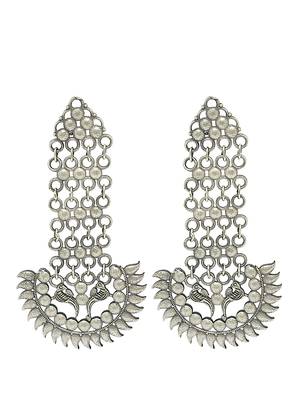 Silver-plated antique long drop earrings 2