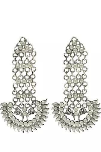 Silver-plated antique long drop earrings