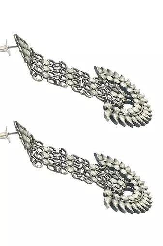 Silver-plated antique long drop earrings