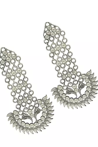 Silver-plated antique long drop earrings