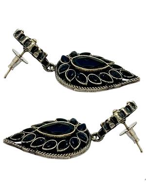 Silver-plated & black contemporary stone-studded drop earrings 3