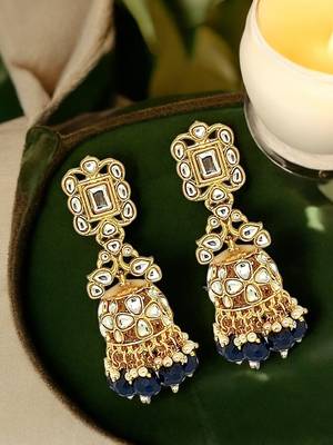Gold-plated dome shaped kundan jhumka earrings 1