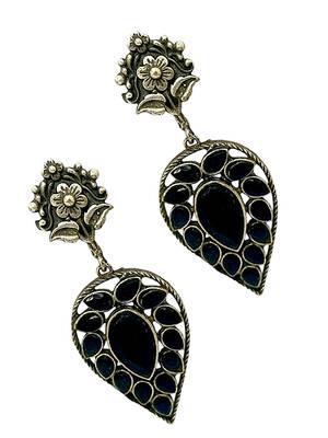 Silver-plated & black contemporary stone-studded drop earrings 4