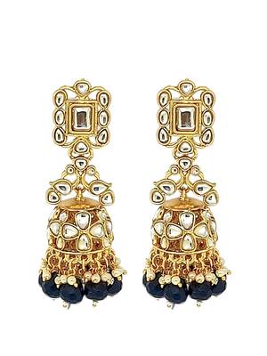 Gold-plated dome shaped kundan jhumka earrings 2