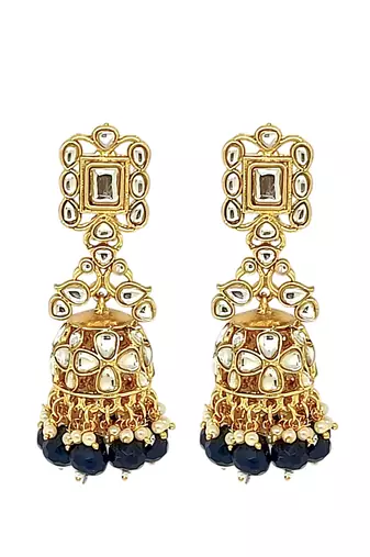 Gold-plated dome shaped kundan jhumka earrings