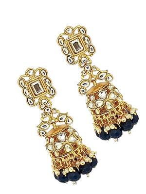 Gold-plated dome shaped kundan jhumka earrings 4