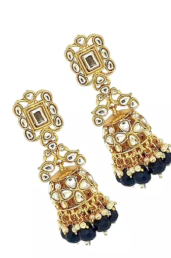 Gold-plated dome shaped kundan jhumka earrings