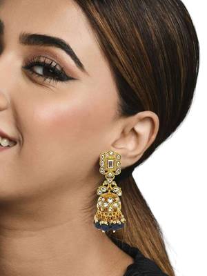 Gold-plated dome shaped kundan jhumka earrings 5