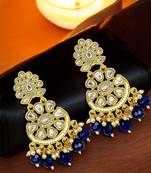 Gold-plated kundan studded & beaded chandbali earrings