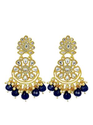Gold-plated kundan studded & beaded chandbali earrings 2