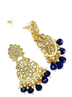 Gold-plated kundan studded & beaded chandbali earrings 3