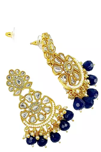 Gold-plated kundan studded & beaded chandbali earrings