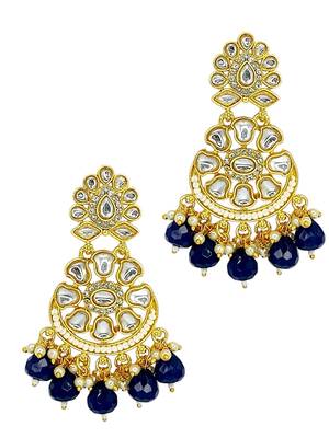 Gold-plated kundan studded & beaded chandbali earrings 4