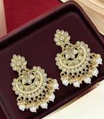 Gold-plated kundan studded chandbali earrings