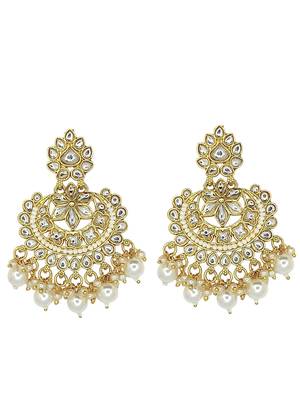 Gold-plated kundan studded chandbali earrings 2