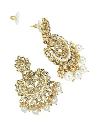 Gold-plated kundan studded chandbali earrings 3