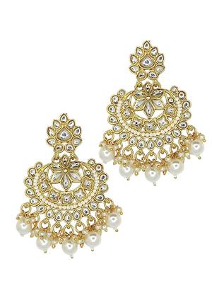 Gold-plated kundan studded chandbali earrings 4