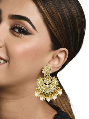 Gold-plated kundan studded chandbali earrings 5