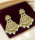 Gold-plated kundan studded & beaded chandbali earrings