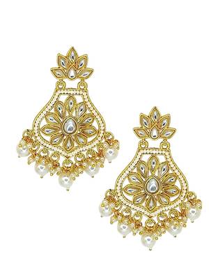 Gold-plated kundan studded & beaded chandbali earrings 4