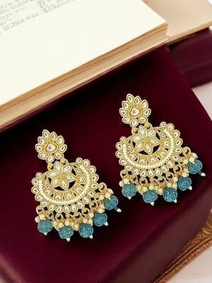 Gold-plated kundan studded chandbali earrings 1