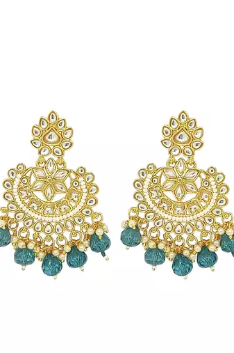 Gold-plated kundan studded chandbali earrings